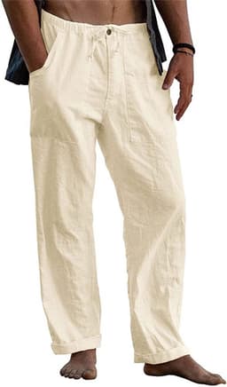 image-Men's Linen Casual Drawstring Loose Pants