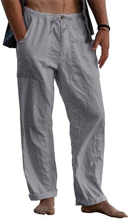 image-Men's Linen Casual Drawstring Loose Pants