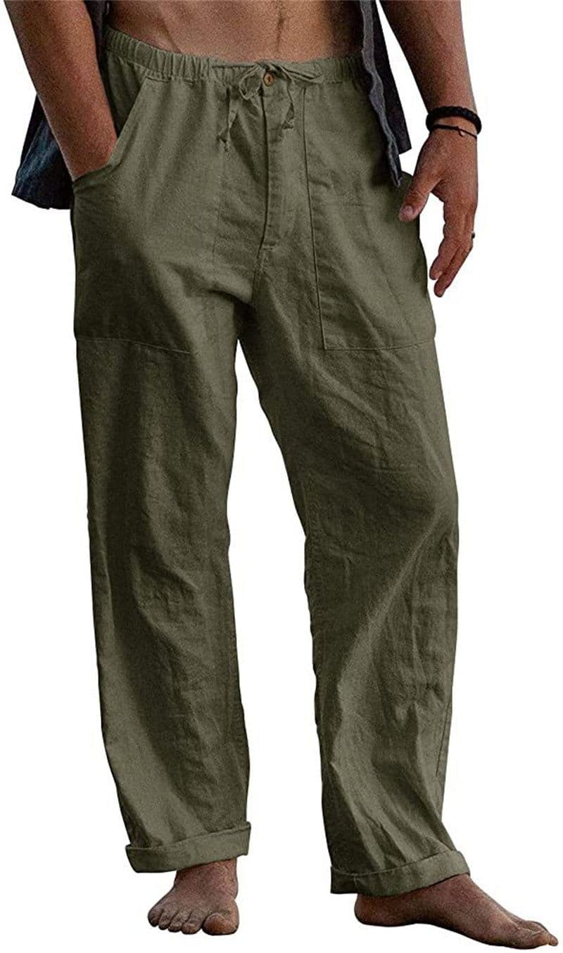 image-Men's Linen Casual Drawstring Loose Pants