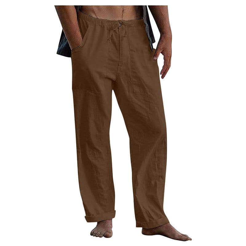 image-Men's Linen Casual Drawstring Loose Pants