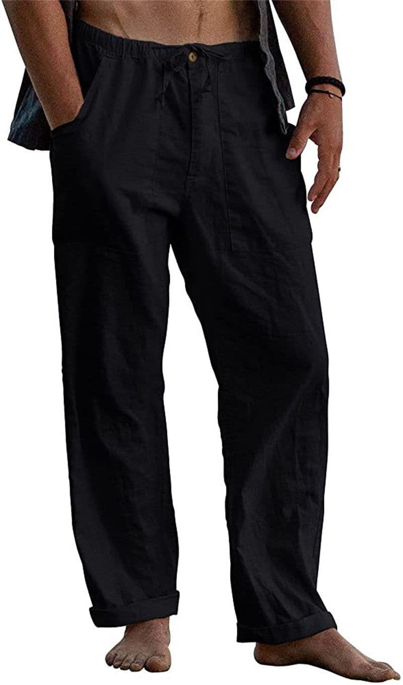 image-Men's Linen Casual Drawstring Loose Pants