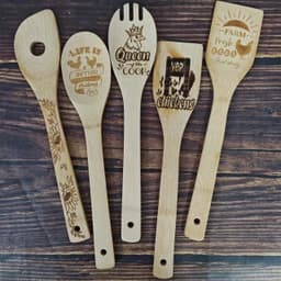 image-Bamboo Shovel Laser Engraving Pattern Halloween Christmas Bamboo Shovel Cooking Suit Five-piece Set