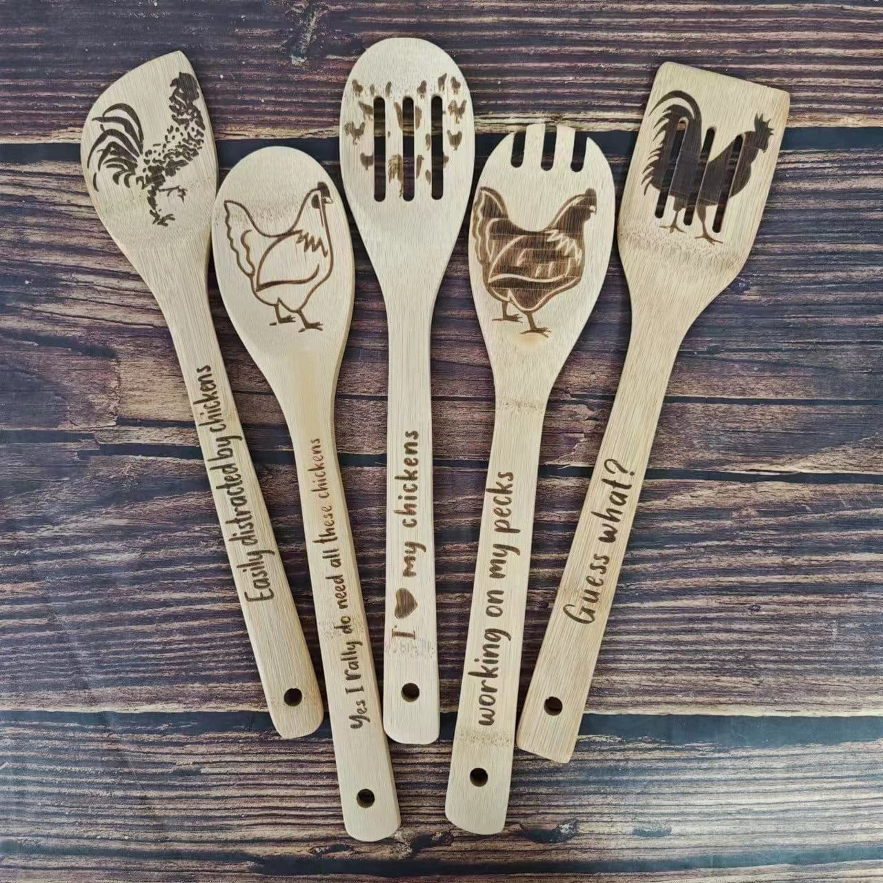 image-Bamboo Shovel Laser Engraving Pattern Halloween Christmas Bamboo Shovel Cooking Suit Five-piece Set