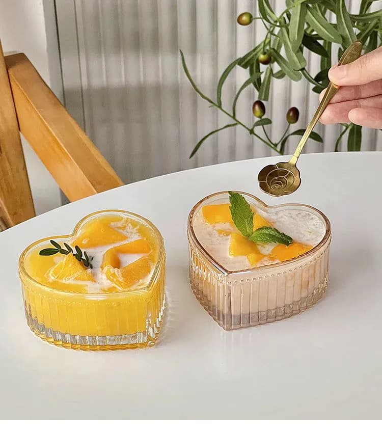 image-Peach Heart Bowl Ins Girl Heart Dessert Bowl Ice Cream Bowl Good-looking Glass Bowl