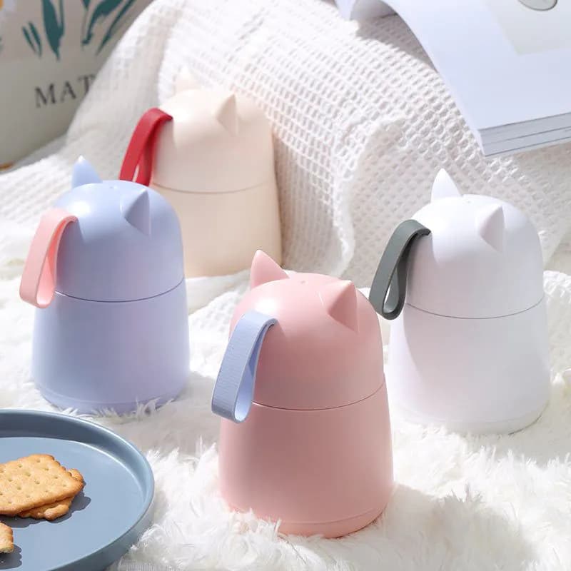 image-304 Stainless Steel Cartoon Cat Ear Insulation Soup Cups With Cover Spoon