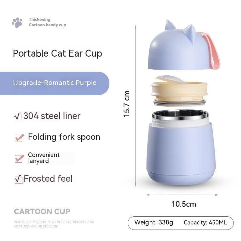 image-304 Stainless Steel Cartoon Cat Ear Insulation Soup Cups With Cover Spoon