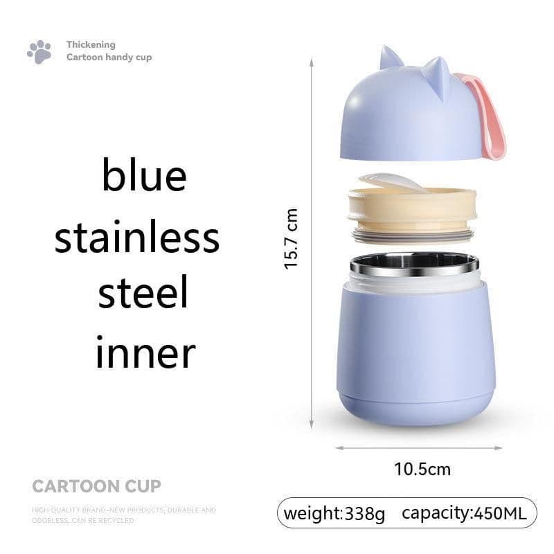 image-304 Stainless Steel Cartoon Cat Ear Insulation Soup Cups With Cover Spoon