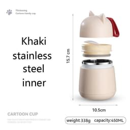 image-304 Stainless Steel Cartoon Cat Ear Insulation Soup Cups With Cover Spoon
