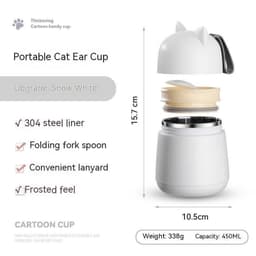 image-304 Stainless Steel Cartoon Cat Ear Insulation Soup Cups With Cover Spoon