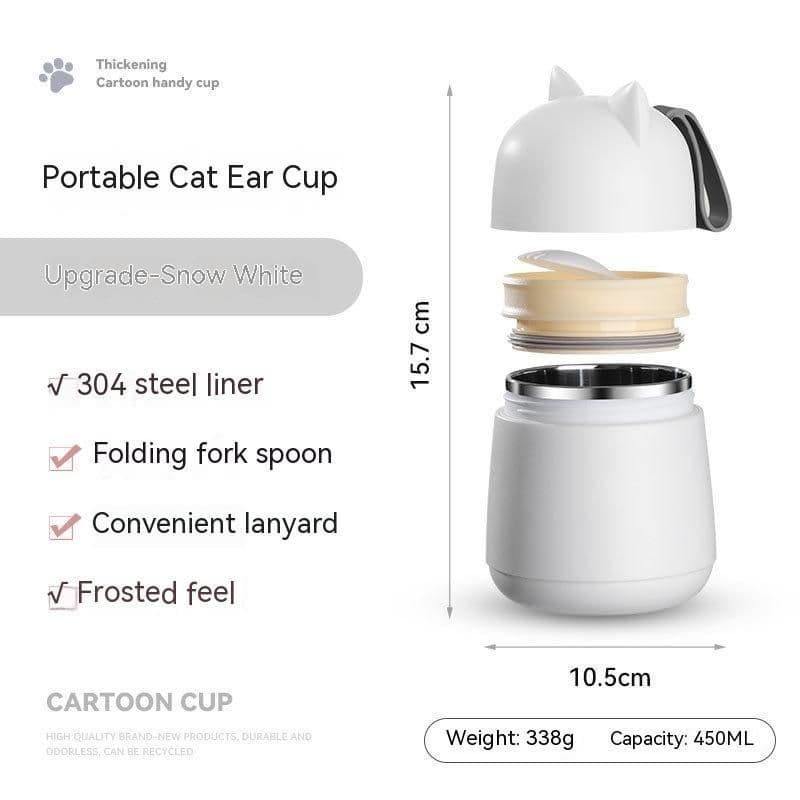 image-304 Stainless Steel Cartoon Cat Ear Insulation Soup Cups With Cover Spoon