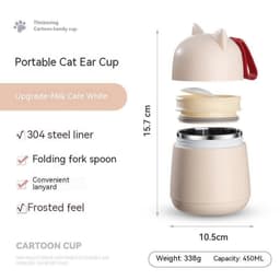 image-304 Stainless Steel Cartoon Cat Ear Insulation Soup Cups With Cover Spoon