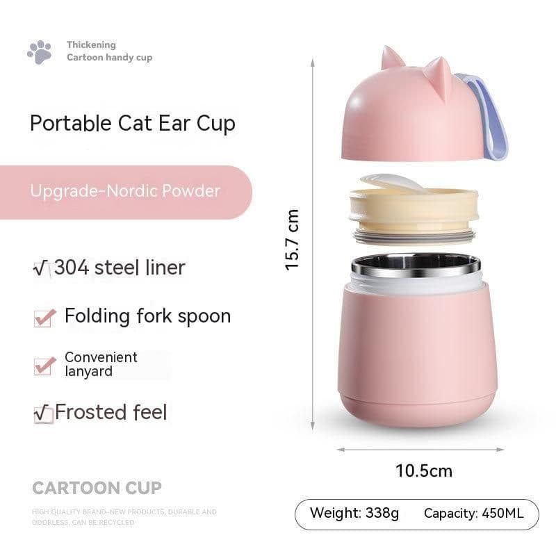 image-304 Stainless Steel Cartoon Cat Ear Insulation Soup Cups With Cover Spoon