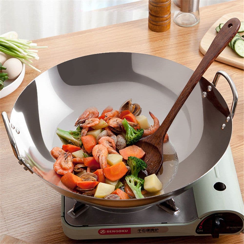 image-Compatible with Apple, Stainless Steel Double Ear Frying Tripod Thickened Uncoated Frying Pan With Ear Stainless Steel Frying Pan