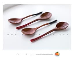 image-Japanese Style Natural Log Spoon Round Lipstick Black Squirrel Spoon Couple Spoon
