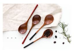 image-Japanese Style Natural Log Spoon Round Lipstick Black Squirrel Spoon Couple Spoon