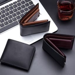 image-Men's Short Wallet Genuine Leather Trifold Wallet