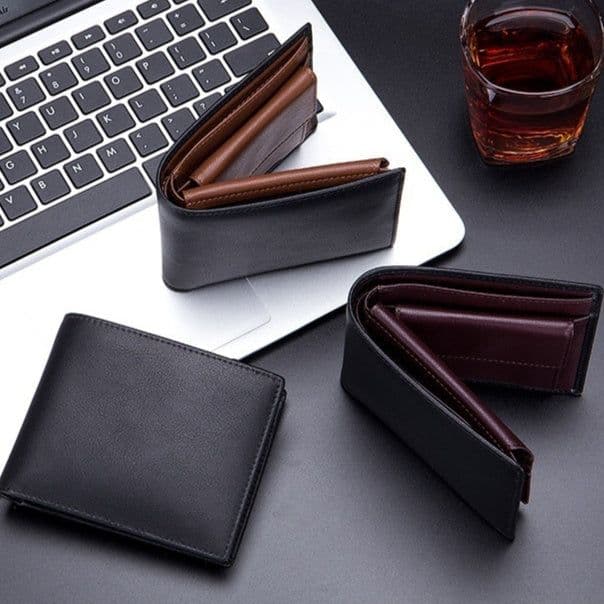 image-Men's Short Wallet Genuine Leather Trifold Wallet