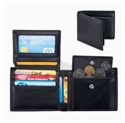image-Men's Short Wallet Genuine Leather Trifold Wallet
