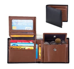 image-Men's Short Wallet Genuine Leather Trifold Wallet