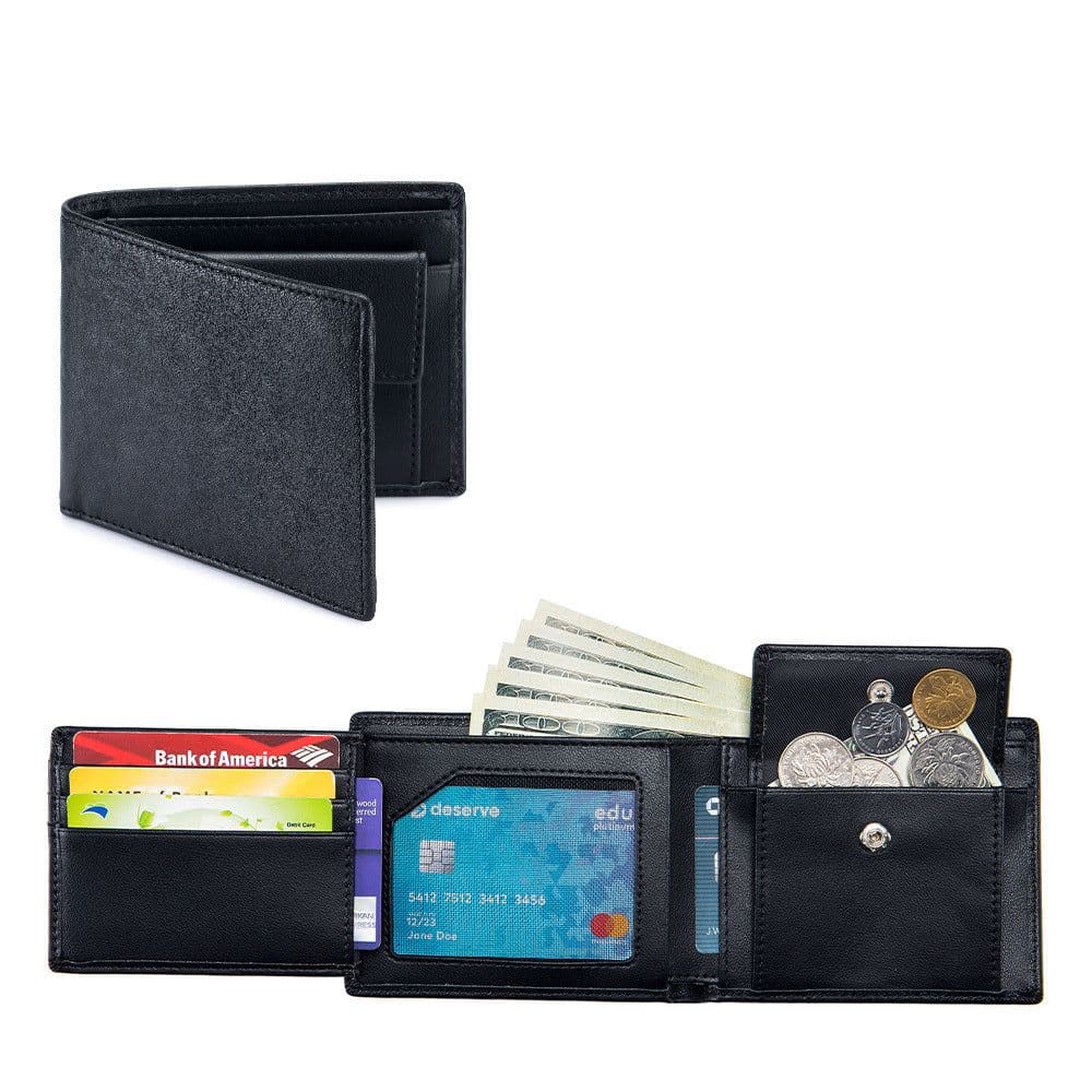 image-Men's Short Wallet Genuine Leather Trifold Wallet