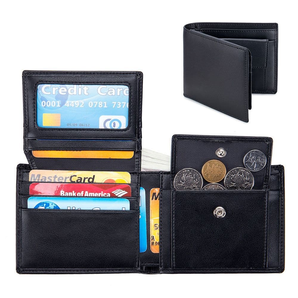 image-Men's Short Wallet Genuine Leather Trifold Wallet
