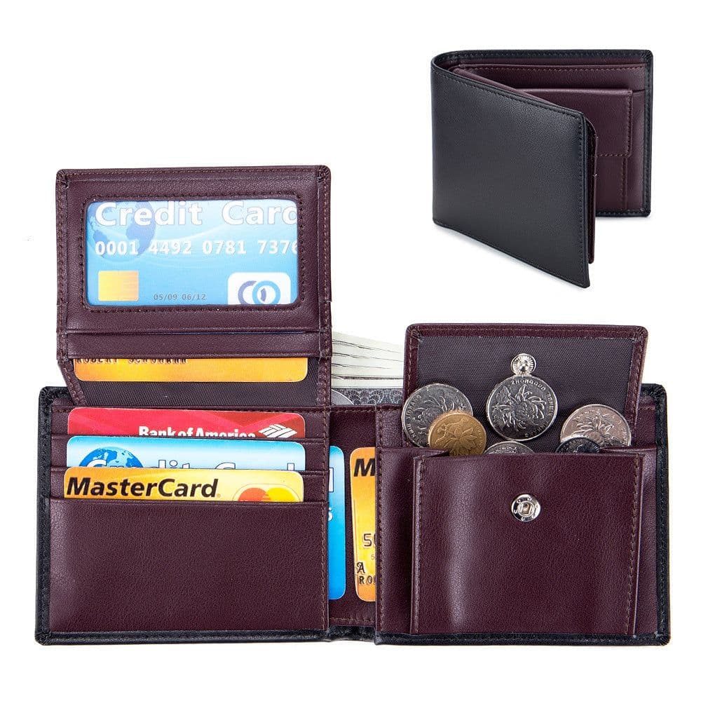 image-Men's Short Wallet Genuine Leather Trifold Wallet