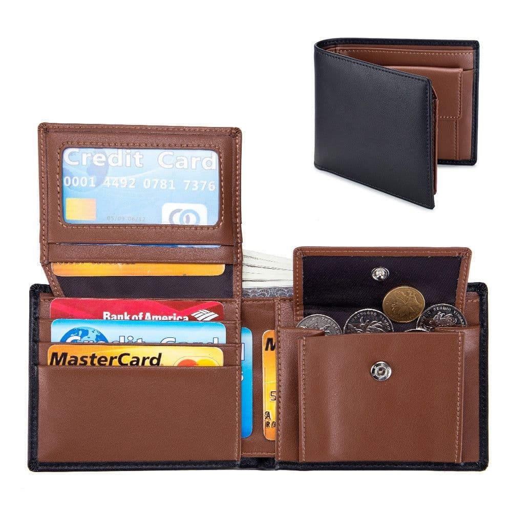 image-Men's Short Wallet Genuine Leather Trifold Wallet