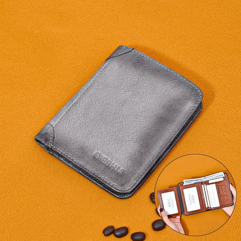 image-Men's Leather Anti-theft Swiping Ultra-thin Multi-card-slot Short Wallet