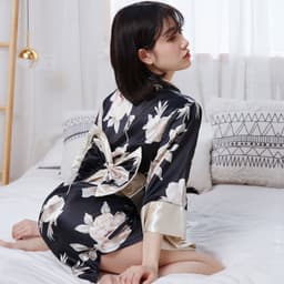 image-Sexy Kimono Uniform Cosplay Lingerie - Black Satin