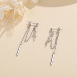 image-Sterling Silver Chain Earrings with Snake Dangle As Birthday Gifts For Women and Girls