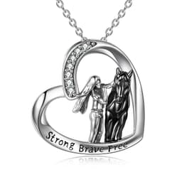 image-Sterling Silver Horse and Girl Pendant Necklace for Girls Women
