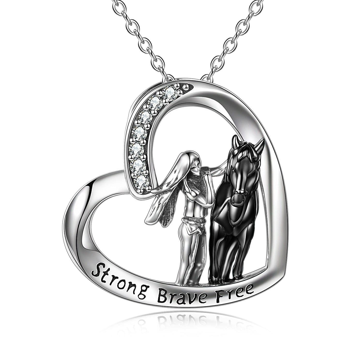 image-Sterling Silver Horse and Girl Pendant Necklace for Girls Women