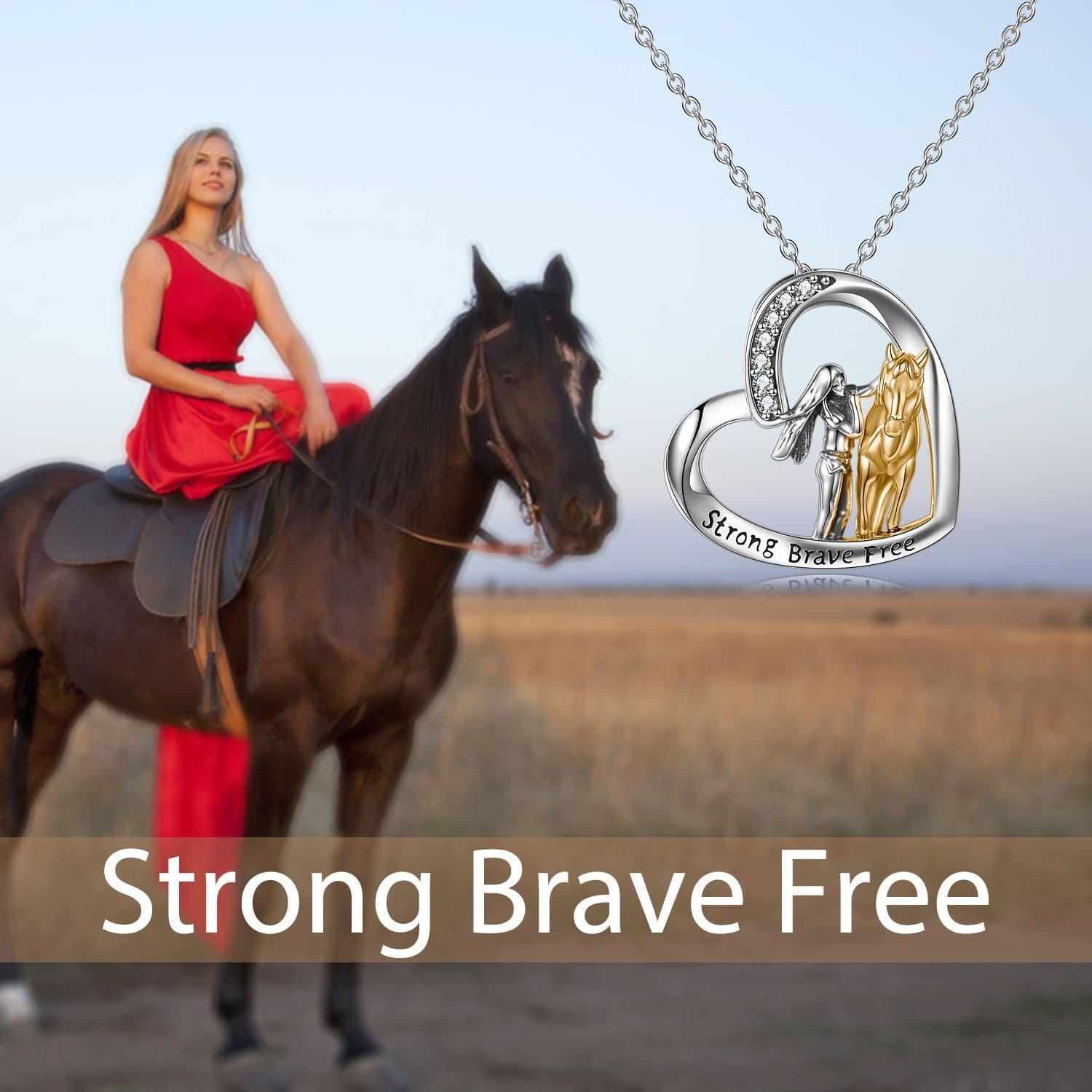 image-Sterling Silver Horse and Girl Pendant Necklace for Girls Women