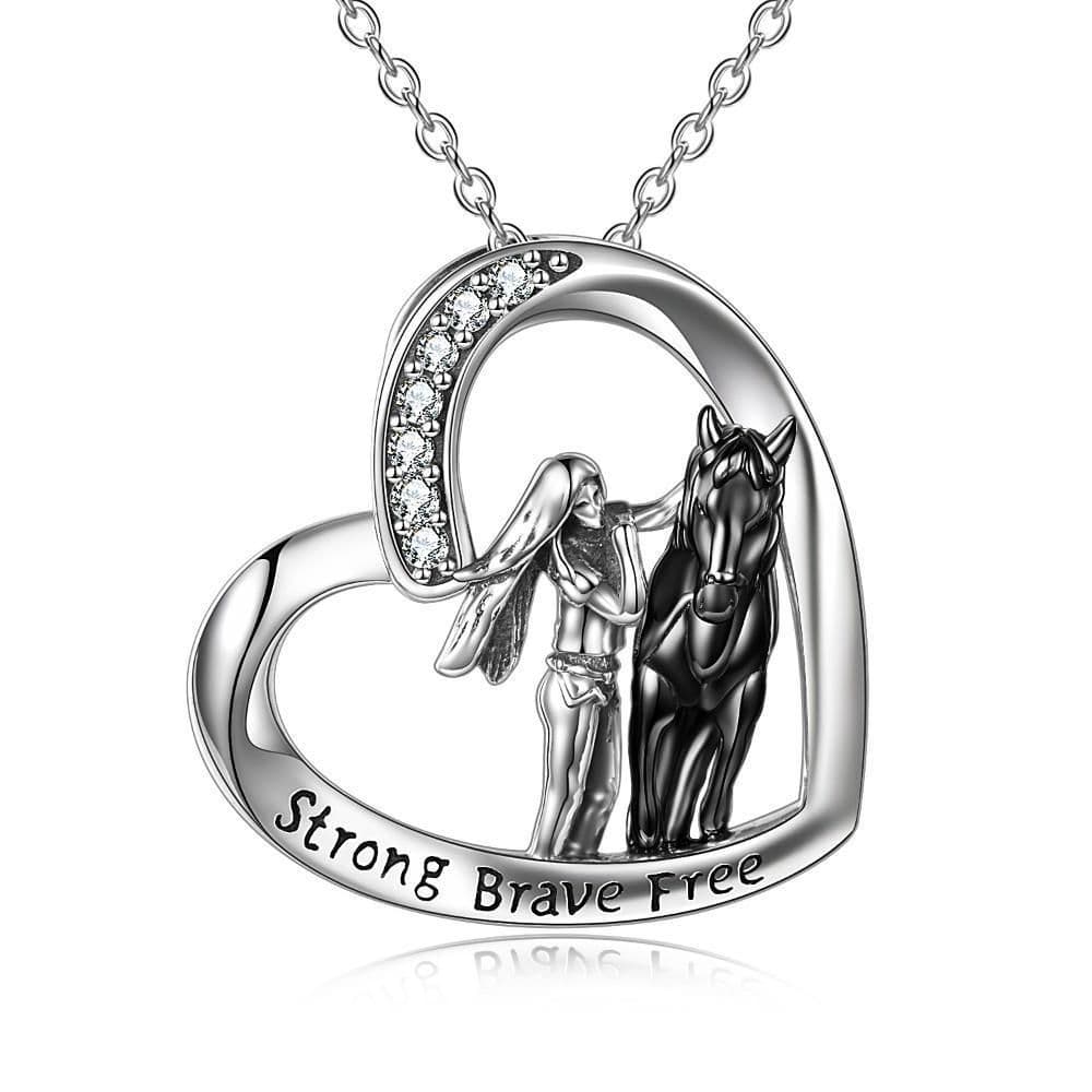image-Sterling Silver Horse and Girl Pendant Necklace for Girls Women
