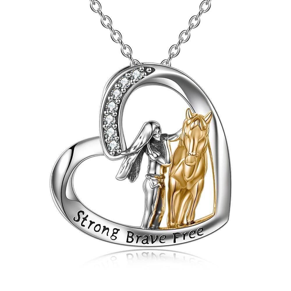 image-Sterling Silver Horse and Girl Pendant Necklace for Girls Women