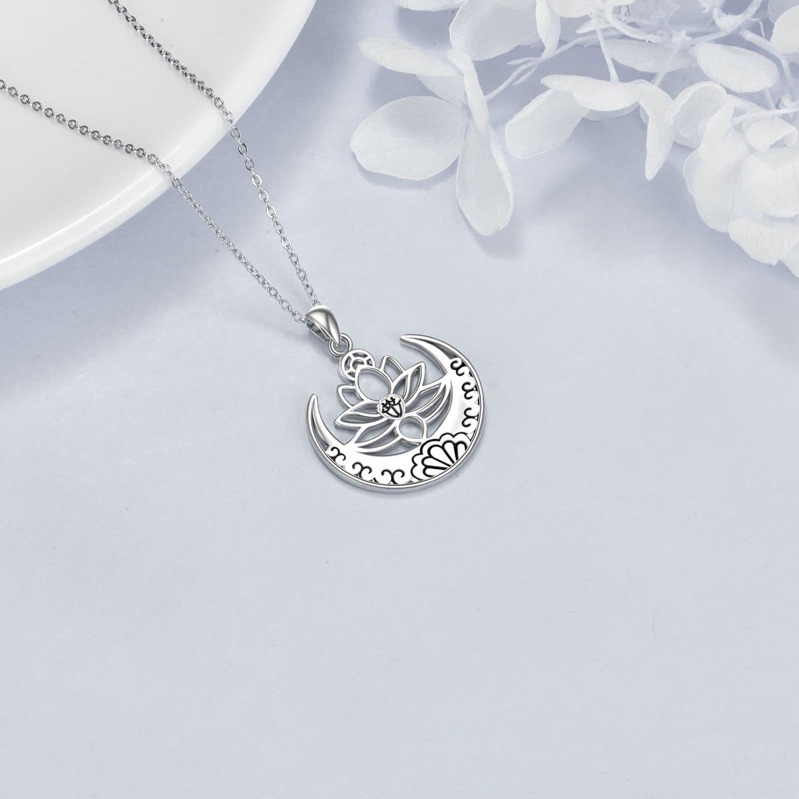image-Lotus Flower Symbol Yoga Necklace Sterling Silver Sanskrit Symbol Balancing Jewelry