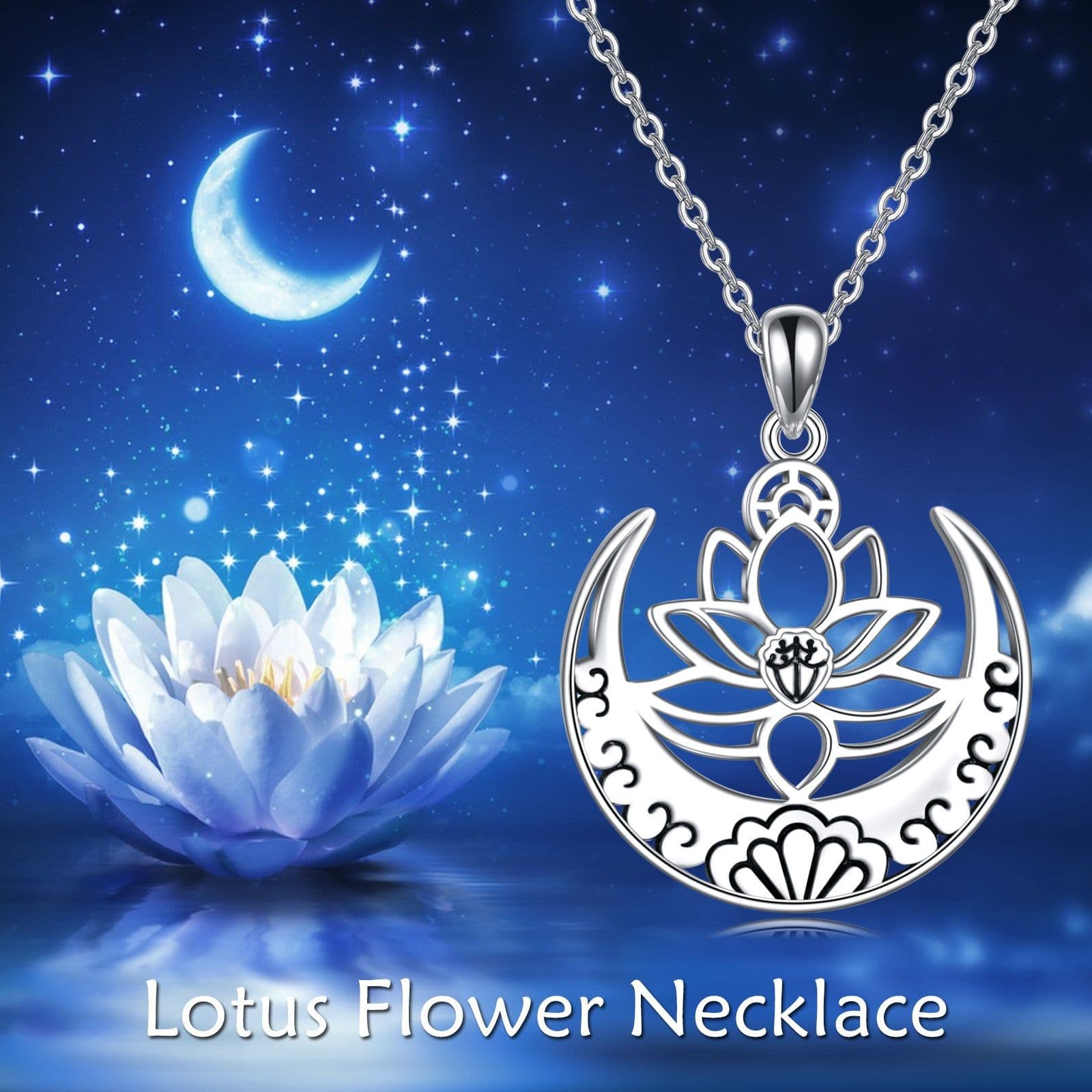 image-Lotus Flower Symbol Yoga Necklace Sterling Silver Sanskrit Symbol Balancing Jewelry