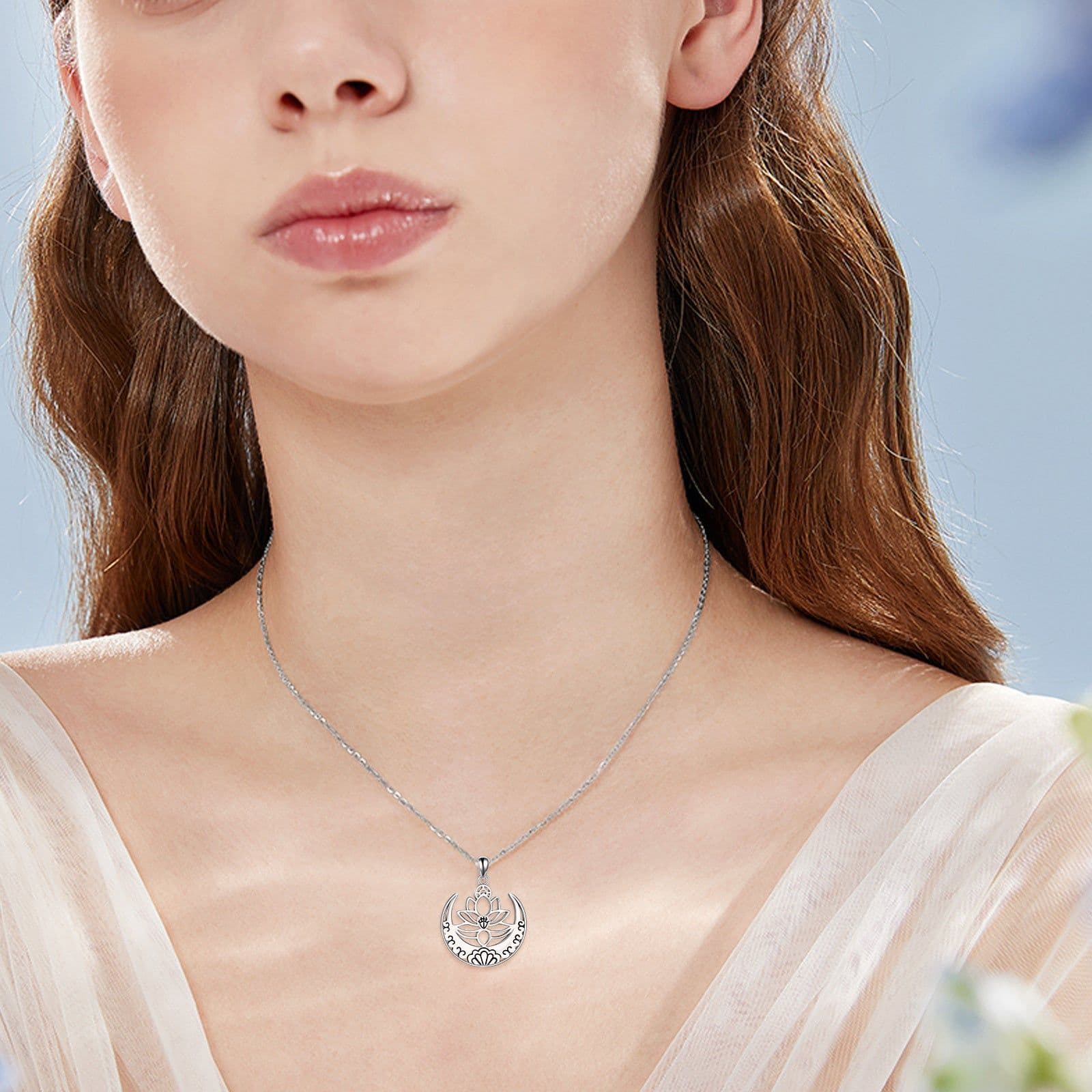 image-Lotus Flower Symbol Yoga Necklace Sterling Silver Sanskrit Symbol Balancing Jewelry