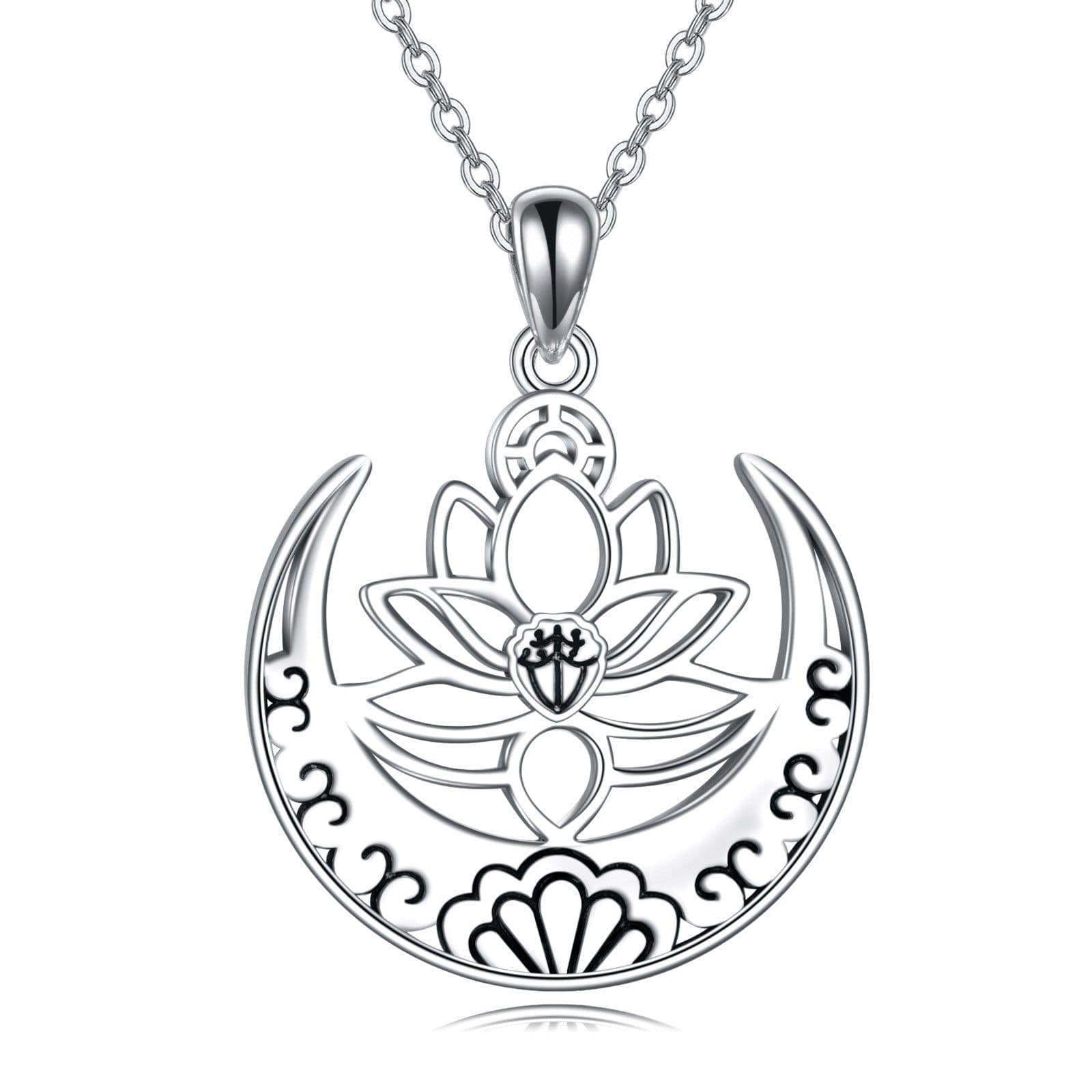 image-Lotus Flower Symbol Yoga Necklace Sterling Silver Sanskrit Symbol Balancing Jewelry