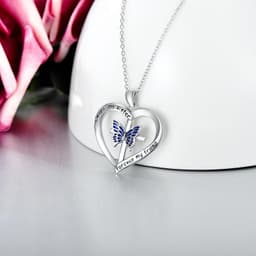 image-Butterfly Heart Pendant Necklace in White Gold Plated Sterling Silver
