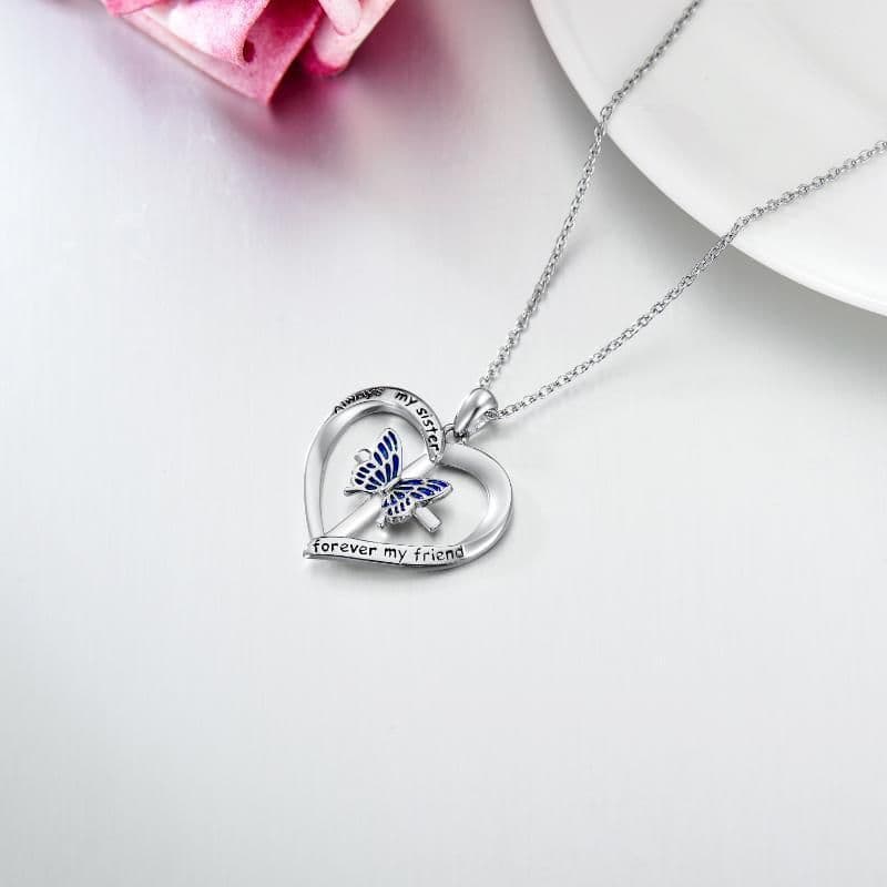 image-Butterfly Heart Pendant Necklace in White Gold Plated Sterling Silver