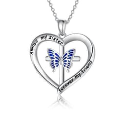 image-Butterfly Heart Pendant Necklace in White Gold Plated Sterling Silver