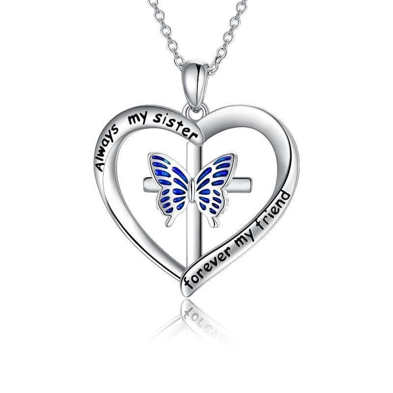 image-Butterfly Heart Pendant Necklace in White Gold Plated Sterling Silver