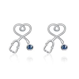 image-Sterling Silver Nurse Stethoscope with Blue Crystal Stud Earrings Jewelry Studs