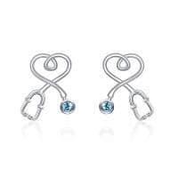 image-Sterling Silver Nurse Stethoscope with Blue Crystal Stud Earrings Jewelry Studs