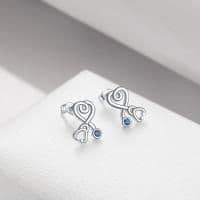image-Sterling Silver Nurse Stethoscope with Blue Crystal Stud Earrings Jewelry Studs