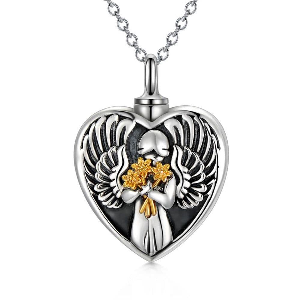 image-Sterling Silver Angel Cremation Mother Daughter Urn for Ashes Keepsake Memory Necklace