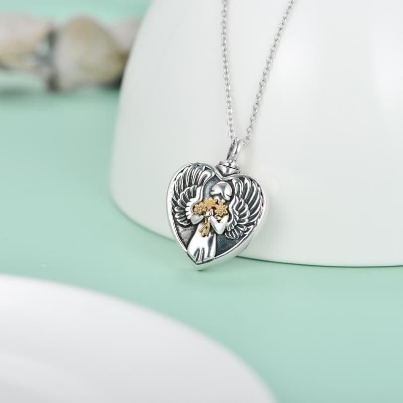 image-Sterling Silver Angel Cremation Mother Daughter Urn for Ashes Keepsake Memory Necklace