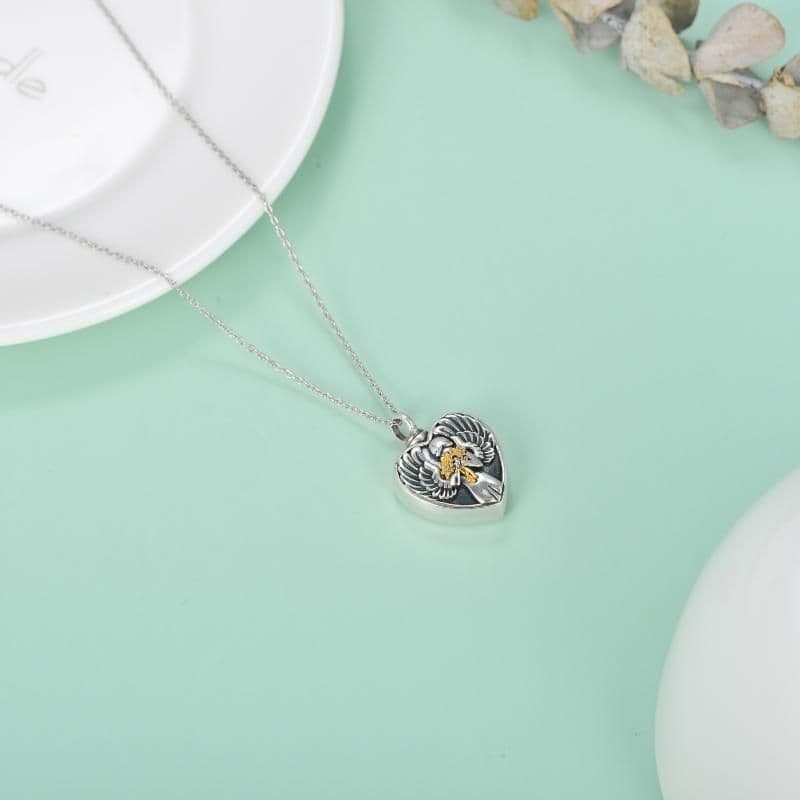image-Sterling Silver Angel Cremation Mother Daughter Urn for Ashes Keepsake Memory Necklace