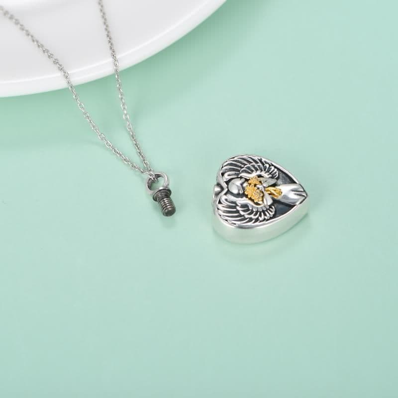 image-Sterling Silver Angel Cremation Mother Daughter Urn for Ashes Keepsake Memory Necklace